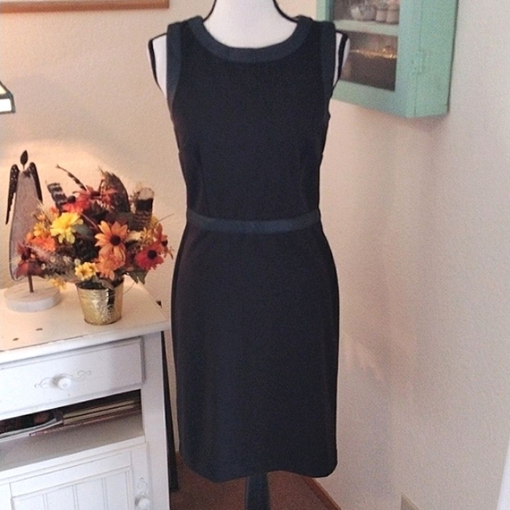Loft Ponte Knit Dress With Faux Leather Trim